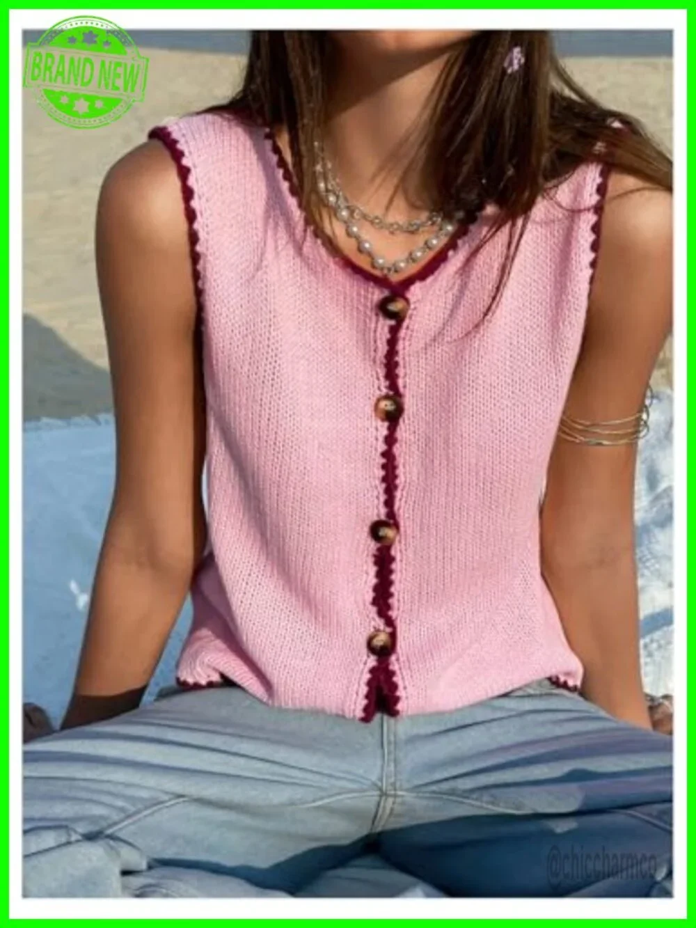 Sleeveless Button Up Cropped Sweater Vest Knit Cardigan Tops